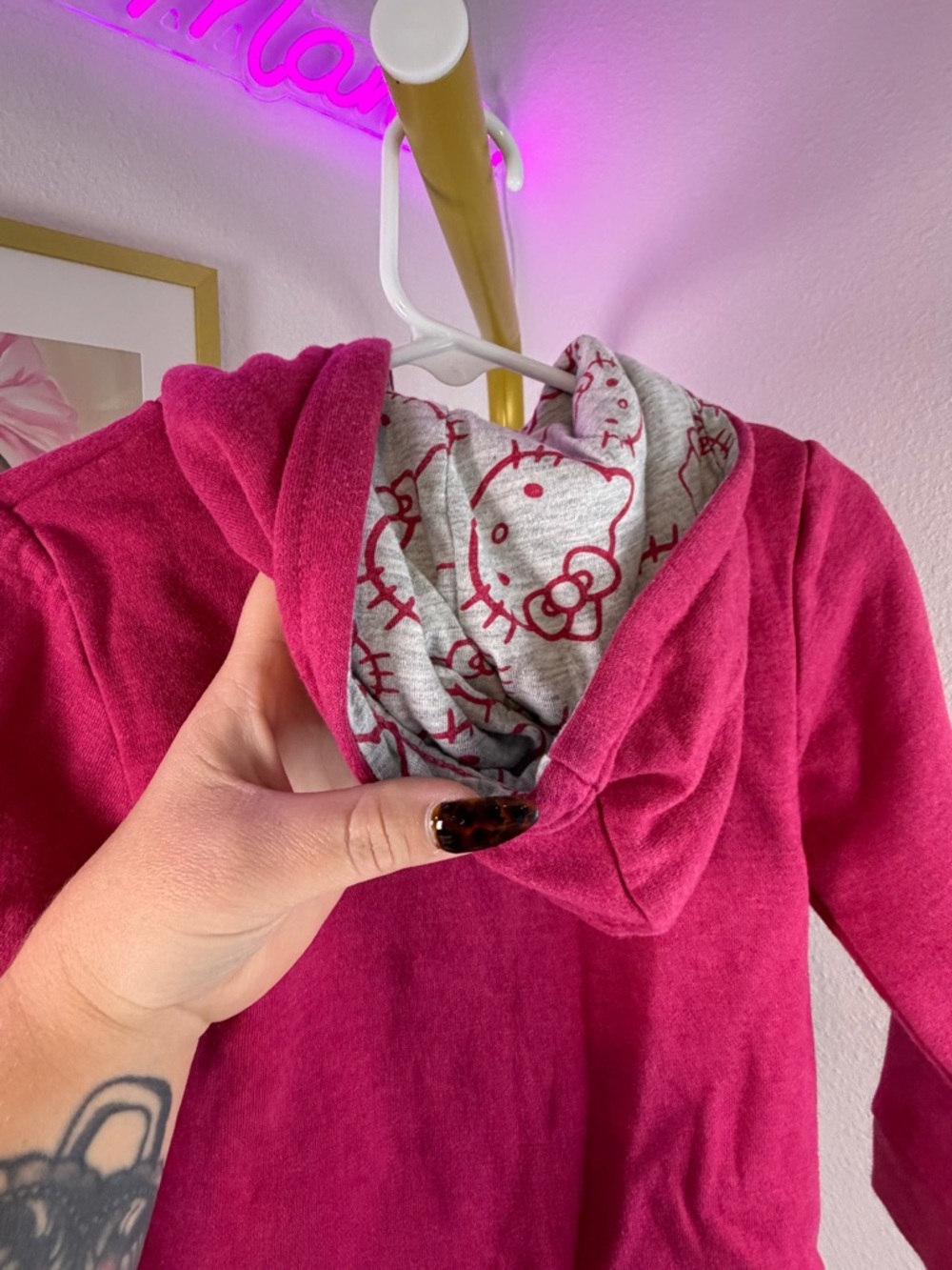 Girls Hello Kitty Hot Pink Glitter Face Full Zip Hoodie 3T - Picture 6 of 7